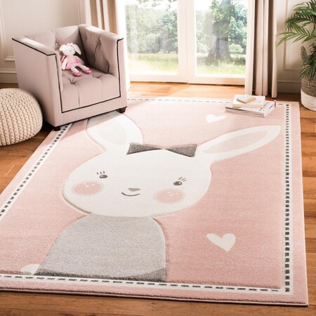 Safavieh 5 ft. 3 in. x 7 ft. 6 in. Carousel Kids Rectangle Power Loomed Area Rug Pink & Ivory CRK166P-5